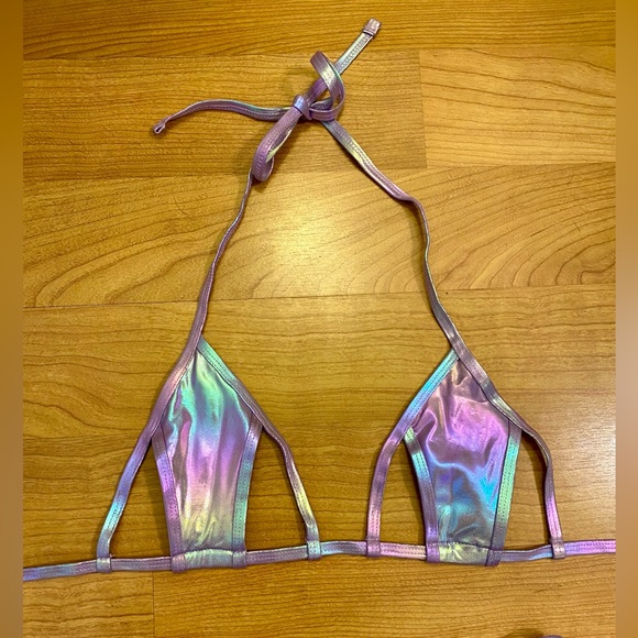 Purple Rainbow Holographic Cut Out Festival Bikini Set - Picture 2 of 4